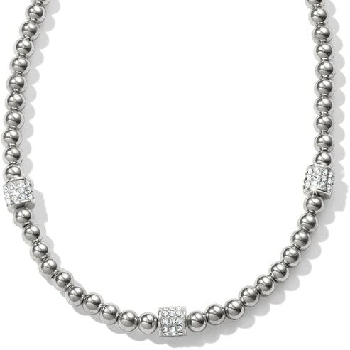 emerald necklaces for women-Brighton | Meridian Petite Beads Station Necklace in Silver Tone