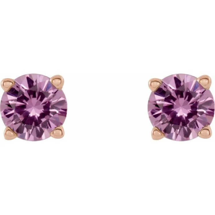 classic drop earrings for women-14K Rose 4 mm Natural Pink Sapphire Stud Earrings