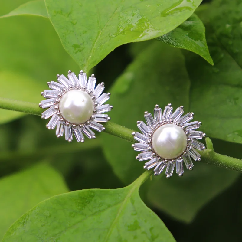 round earrings for women-Pure Silver AD Pearl Earrings