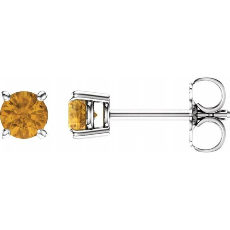 bold earrings for women-14K White 4 mm Natural Citrine Stud Earrings