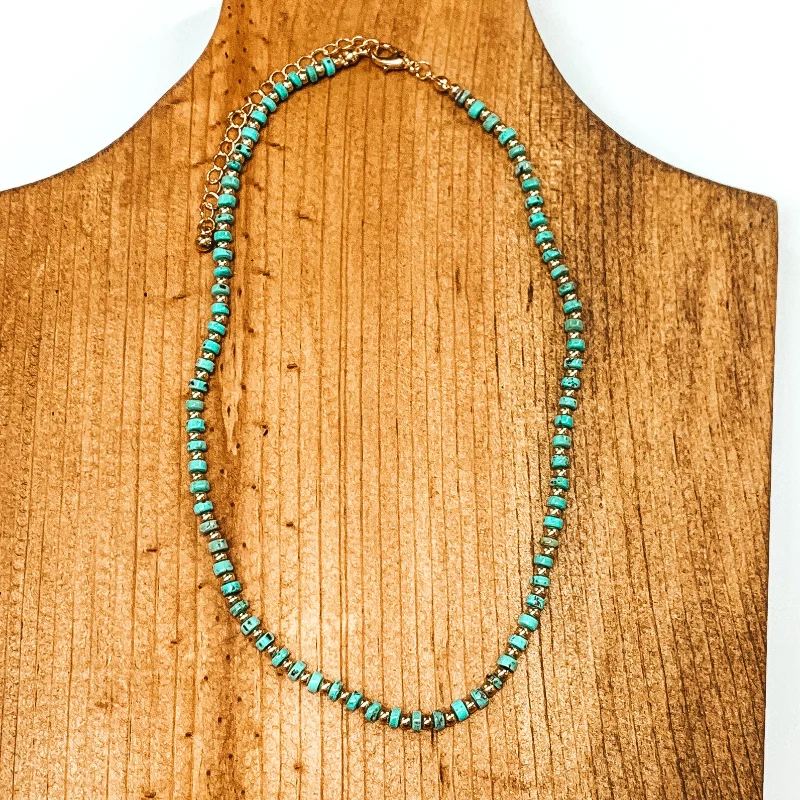 cross necklaces for women-Natural Stone and Gold Beaded Necklace in Turquoise