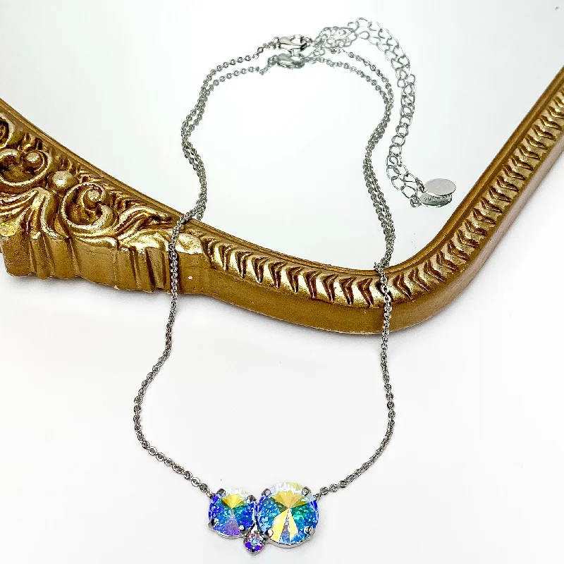 vintage gold necklaces for women-Sorrelli | Nadine Crystal Pendant Necklace in Palladium Silver Tone and Aurora Borealis