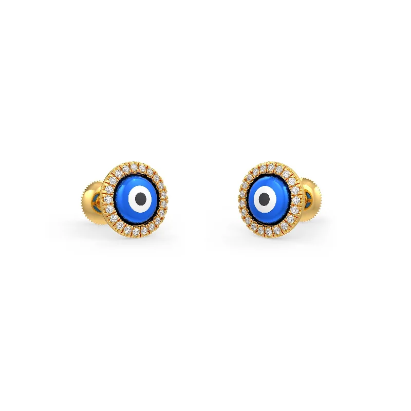 luxury gold earrings for women-Blue Evil Eye Charm Diamond Earrings