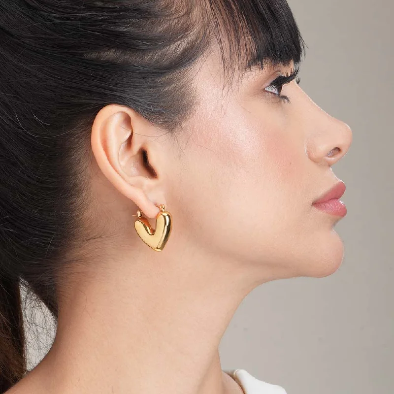 statement pearl earrings for women-Golden Love Hoops