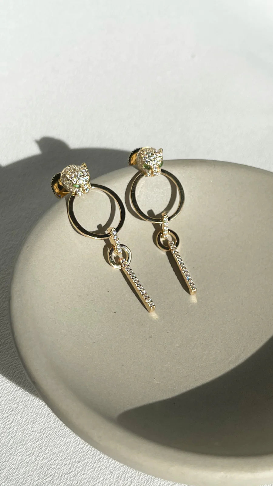 dangling crystal earrings for women-Gold Circle Dangle Tiger Earrings