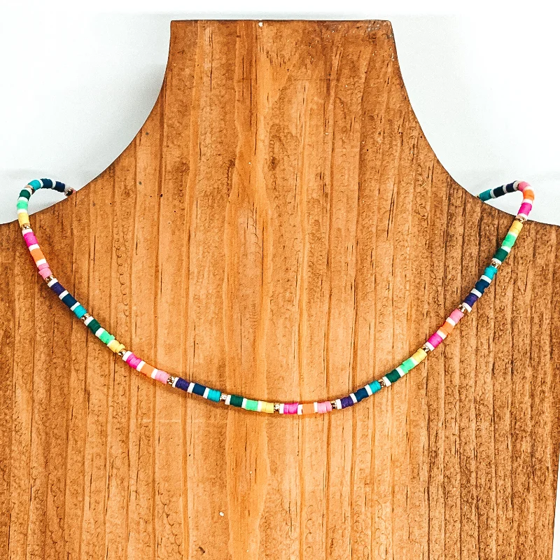 birthstone necklaces for women-Disc Beaded Necklace with White and Gold Tone Spacers in Multicolored