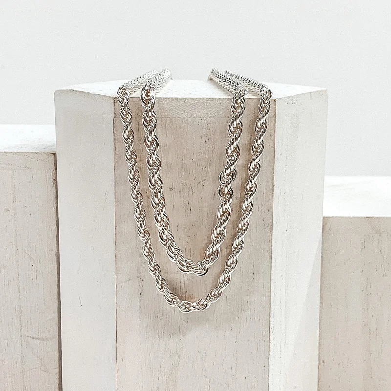 gold-plated necklaces for women-Layered Rope Chain Necklace Set in Silver Tone