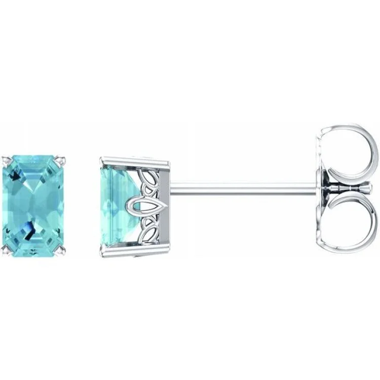 silver-plated earrings for women-14K White Natural Aquamarine Earrings