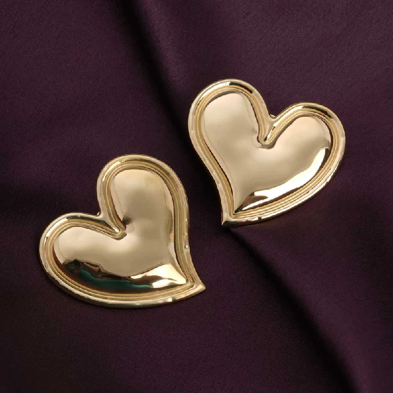 infinity earrings for women-Gold Heart Stud Earrings