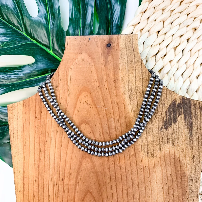 woven gold necklaces for women-Layered Beaded Choker Necklace In Silver