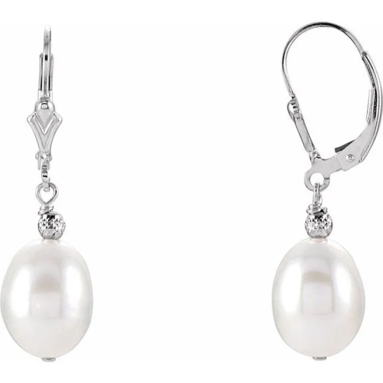 personalized earrings for women-Sterling Silver 9-9.5 mm Cultured White Freshwater Pearl Earrings