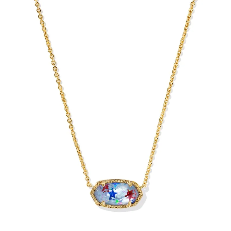 thick chain necklaces for women-Kendra Scott | Elisa Gold Short Pendant Necklace in Red, White, and Blue Illusion