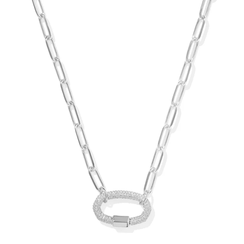 wedding necklaces for women-Kendra Scott | Emery Silver Chain Link in White Crystal