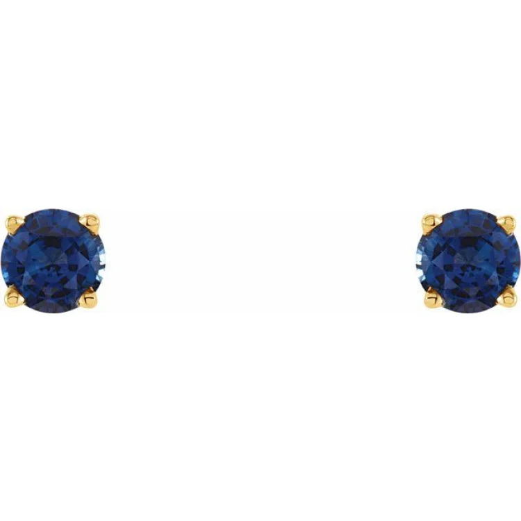 hoop earrings for women-14K Yellow 4 mm Natural Blue Sapphire Stud Earrings