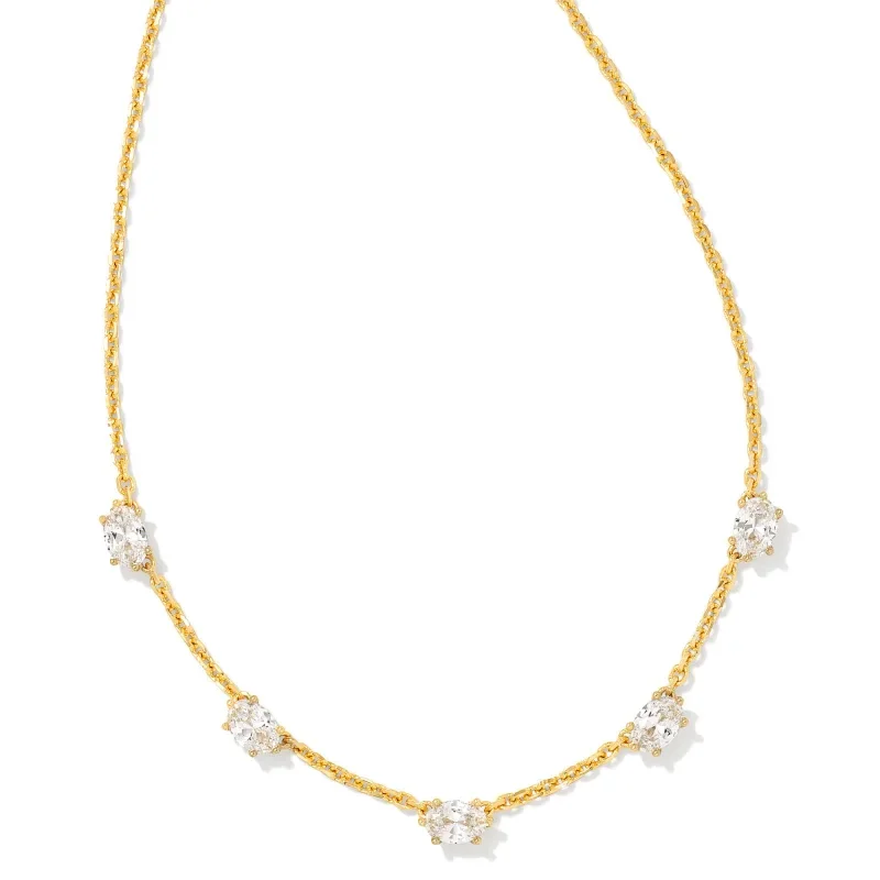 chain necklaces for women-Kendra Scott | Cailin Gold Crystal Strand Necklace in White Crystal