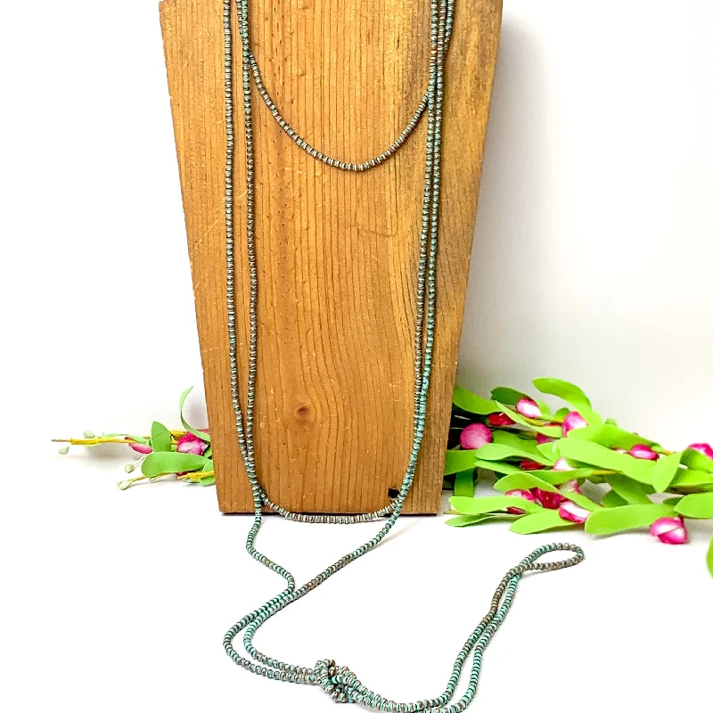 elegant necklaces for women-Extra Long Three Row Faux Navajo Pearl Layering Necklace in Patina Tone