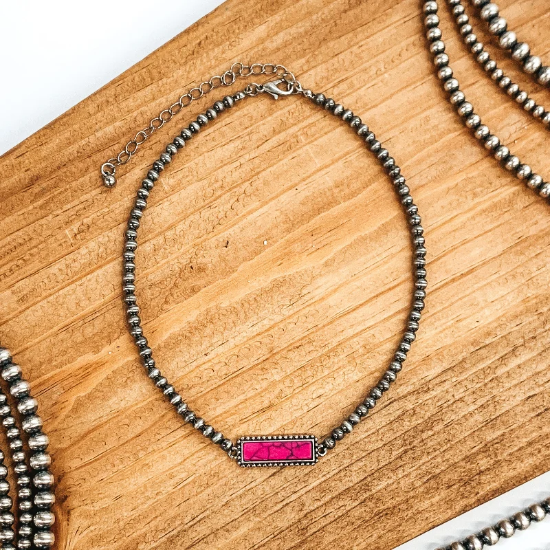 choker pendant necklaces for women-Navajo Inspired Choker with Bar Pendant in Pink