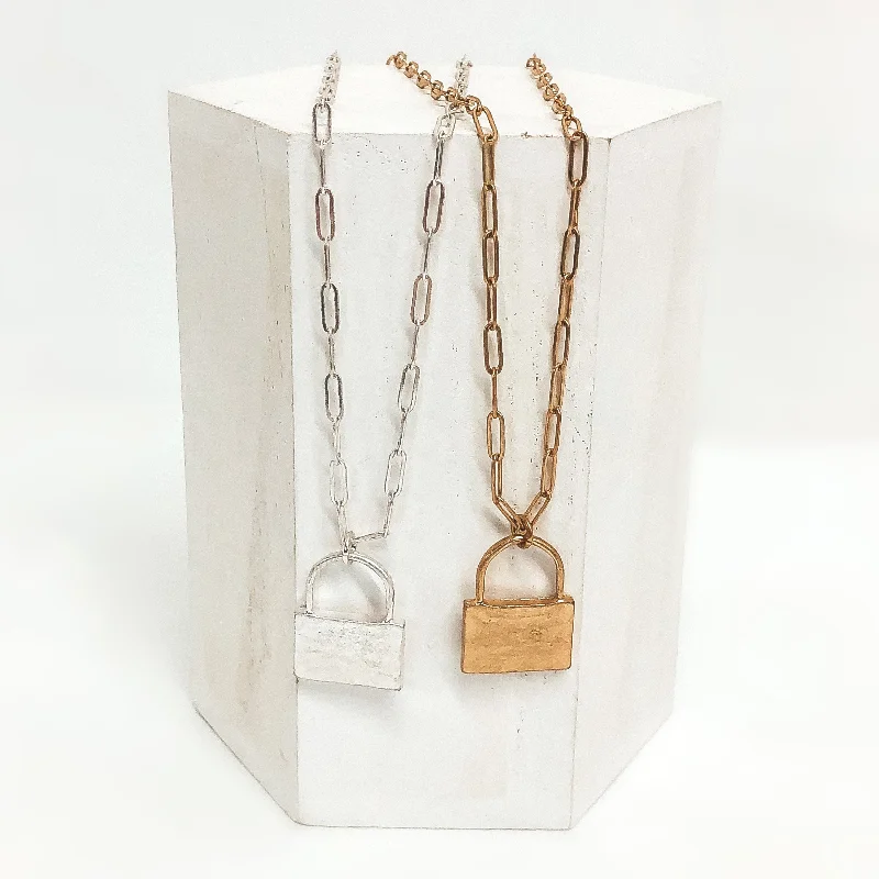 long necklaces for women-Locked In Necklace with Lock Pendant in Gold