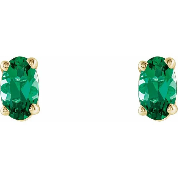 hoop earrings for women-14K Yellow Lab-Grown Emerald Earrings