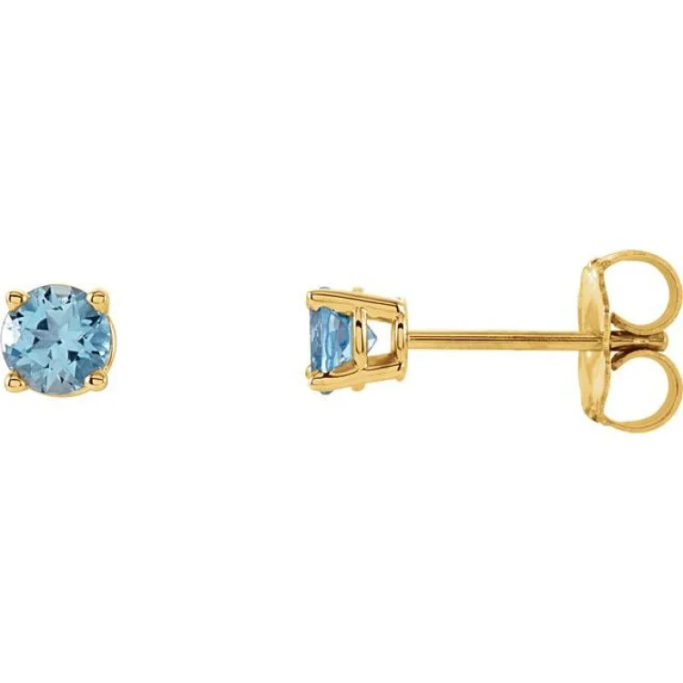 heart-shaped earrings for women-14K Yellow 4 mm Natural Aquamarine Stud Earrings