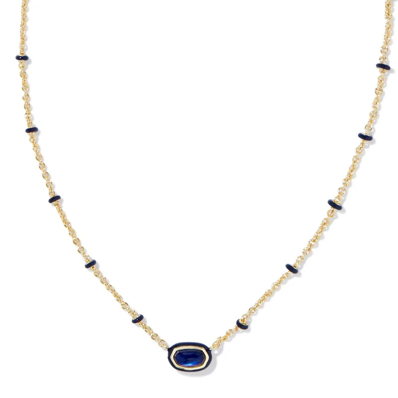 heart pendants for women-Kendra Scott | Mini Elisa Gold Enamel Frame Short Pendant Necklace in Navy Mother-of-Pearl