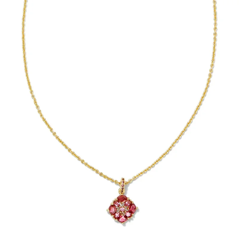 rose gold heart necklaces for women-Kendra Scott | Dira Gold Crystal Short Pendant Necklace in Pink Mix