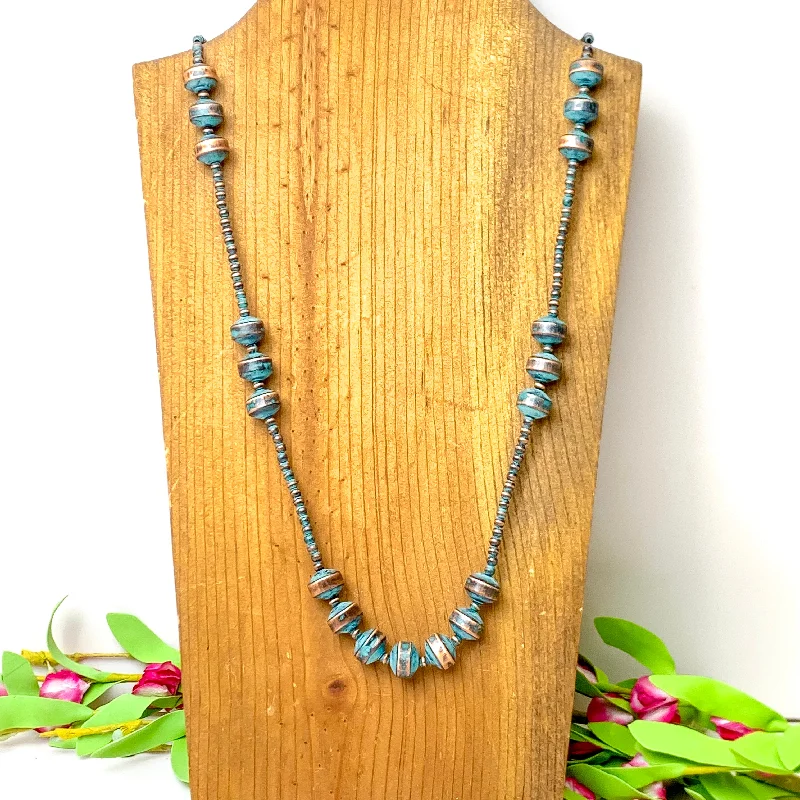 silver heart necklaces for women-Faux Navajo Pearl and Rondelle Necklace in Patina Tone