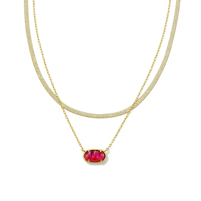 elegant necklaces for women-Kendra Scott | Grayson Herringbone Gold Multi Strand Necklace in Light Burgundy Illusion