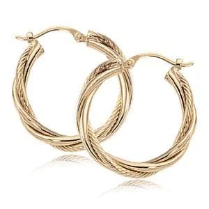 bar earrings for women-14K Yellow Gold 3-1.5X20mm Twist Tubes Earrings