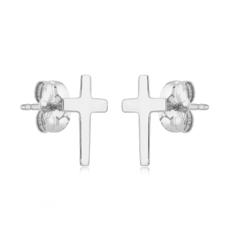 crescent moon earrings for women-14K White Gold Pl Narrow Cross Earrings