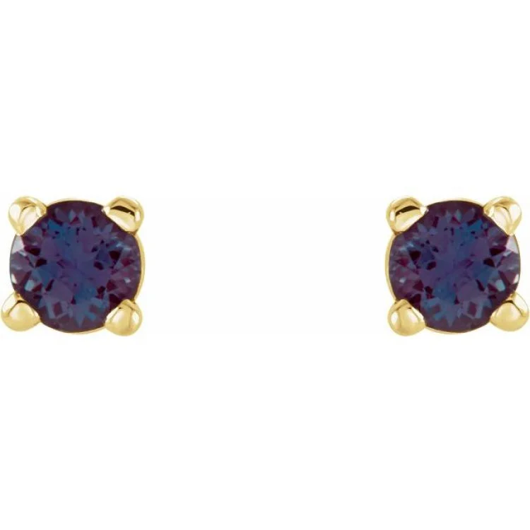 hoop stud earrings for women-14K Yellow 2.5 mm Lab-Grown Alexandrite Stud Earrings