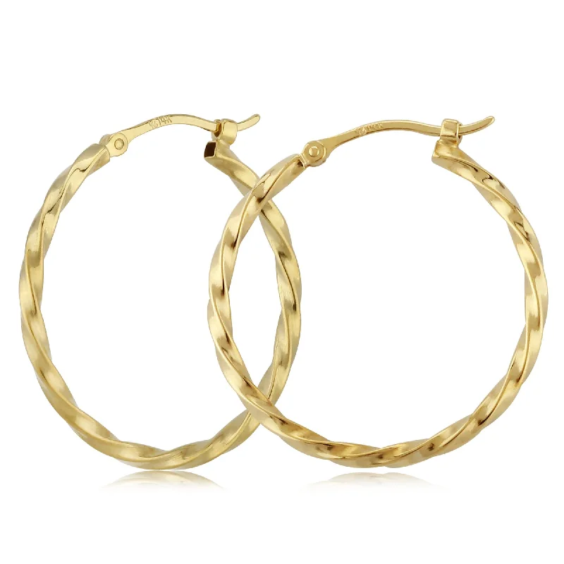 custom name earrings for women-14K Yellow Gold 1.8X24mm Twisted Tube Hoop Earrings