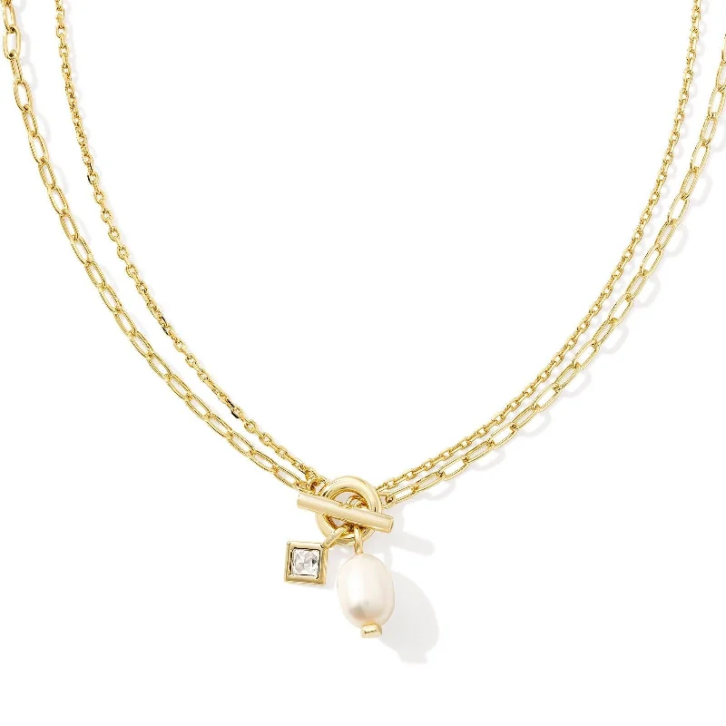 tribal necklaces for women-Kendra Scott | Eve Gold Chain Multi Strand Necklace in White Pearl