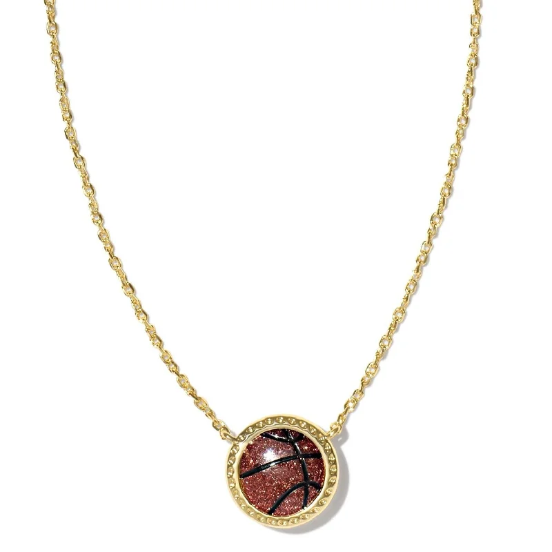 simple pendant necklaces for women-Kendra Scott | Basketball Gold Short Pendant Necklace in Orange Goldstone