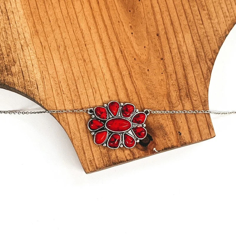 3-layered necklaces for women-Mini Concho Necklace in Red