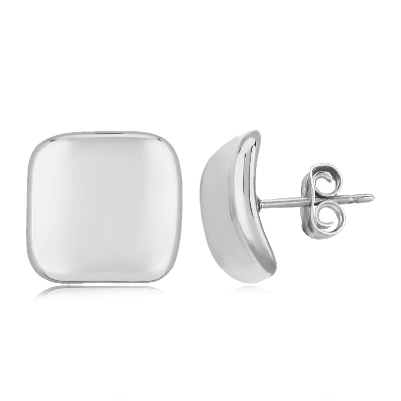 boho earrings for women-Sterling Silver 10mm Inverted Square Stud Earrings