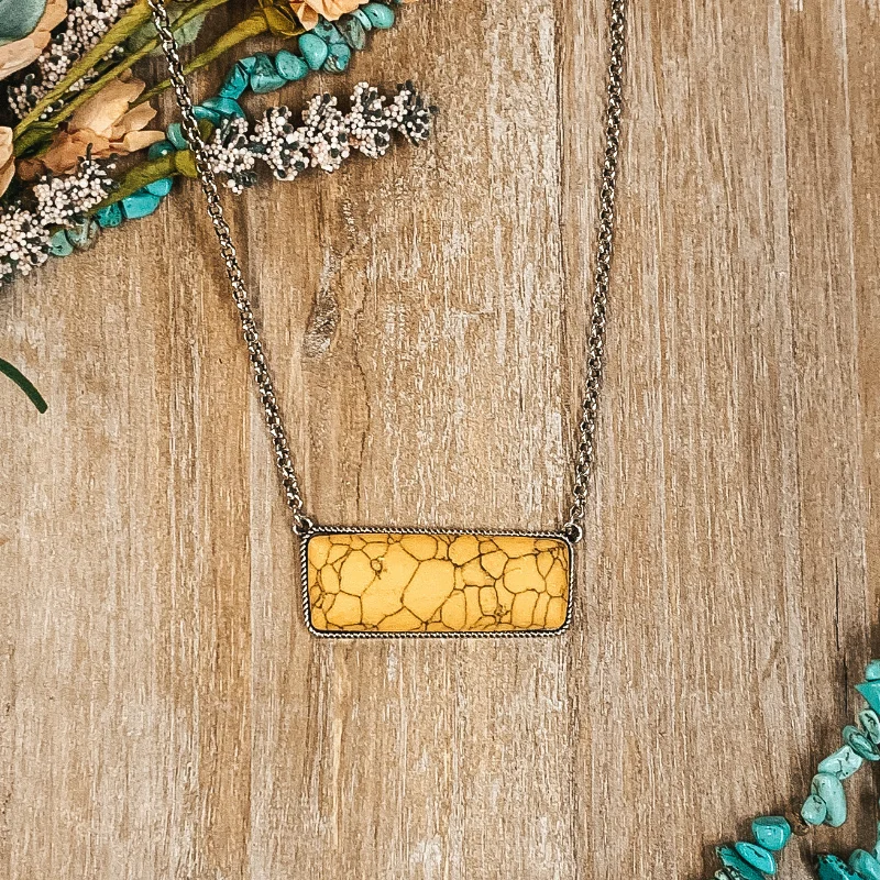 wedding necklaces for women-Large Rectangle Faux Stone Necklace in Yellow