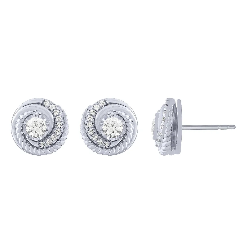 dangling crystal earrings for women-14K White Gold 1/3Ct Spiral Diamond Stud Earrings