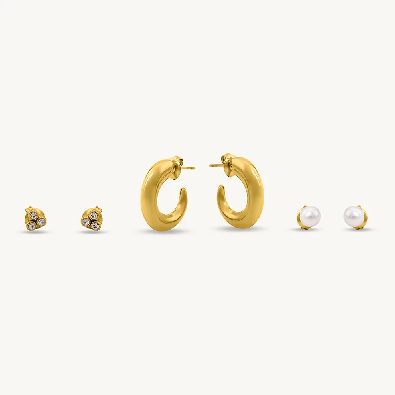 cubic zirconia stud earrings for women-Minimalist Gold Earrings Set