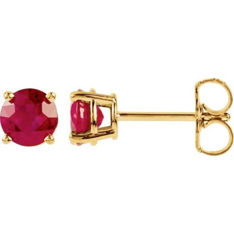 luxury earrings for women-14K Yellow 5 mm Natural Ruby Stud Earrings