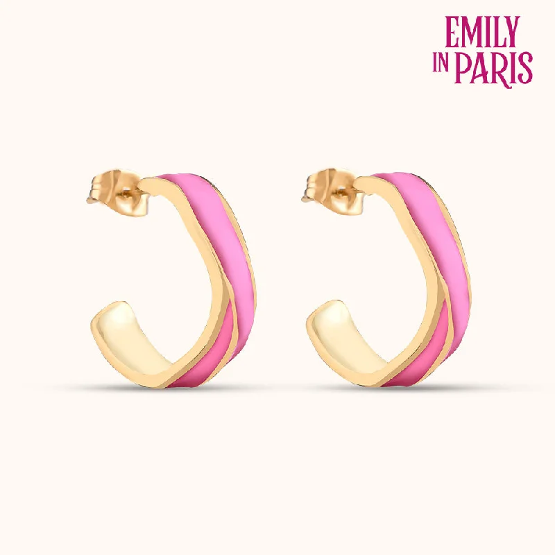 fashion earrings for women-Pink Round Hoop Earrings