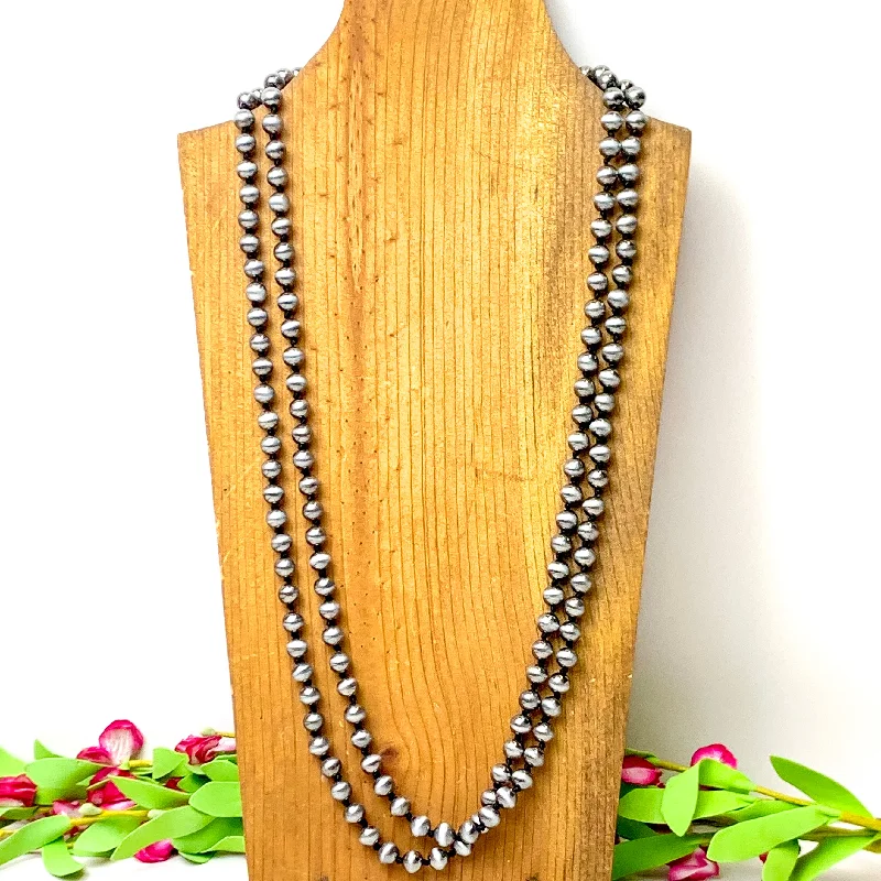 wedding pendant necklaces for women-Long Faux Navajo Pearl Layering Necklace in Silver Tone