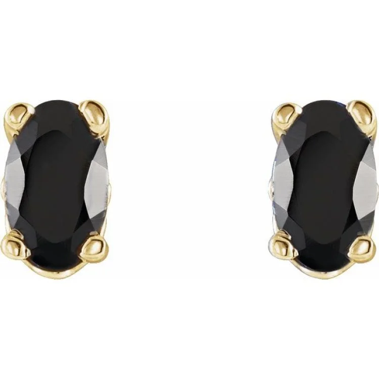 trendy earrings for women-14K Yellow Natural Black Onyx Earrings