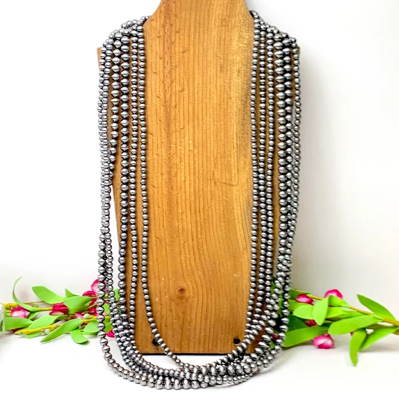 infinity necklaces for women-Six Strand Long Faux Navajo Pearl Necklace in Silver Tone