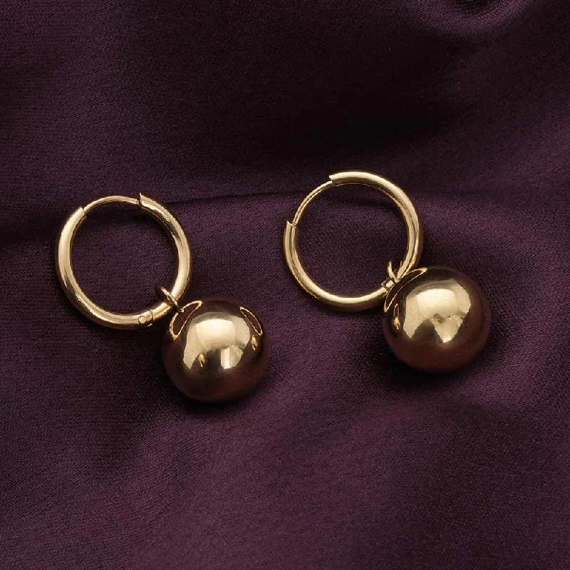 gold bar earrings for women-Gold Ball Hoop Earrings