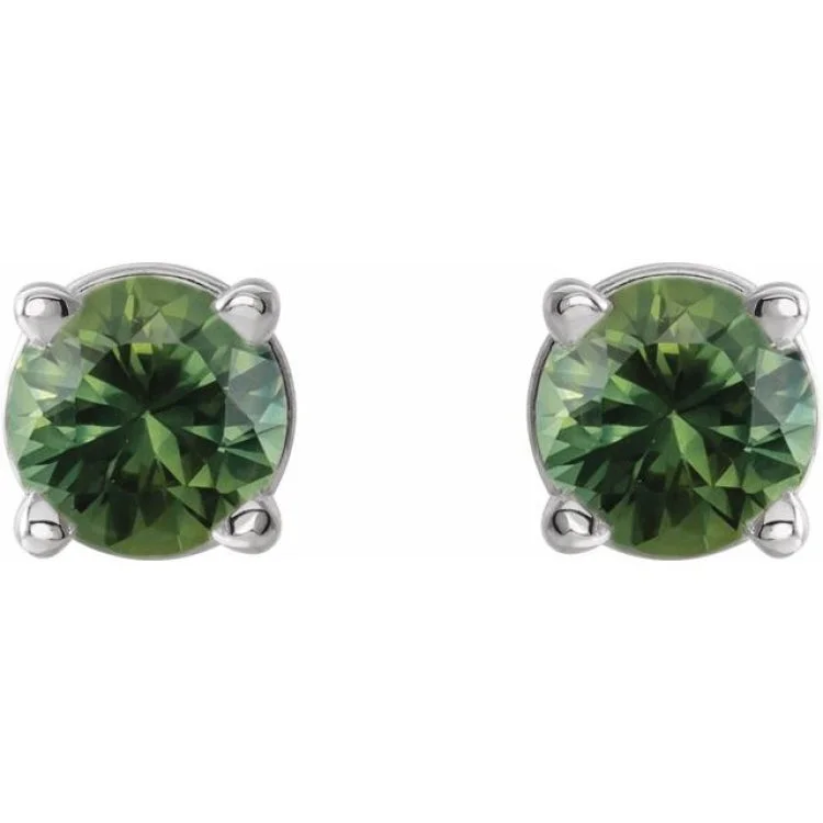 sparkle earrings for women-14K White 3 mm Natural Green Sapphire Stud Earrings