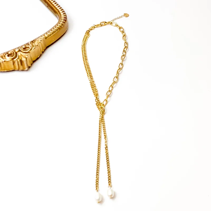 charm pendant necklaces for women-Bracha | Teresa Gold Tone Pearl Drop Necklace