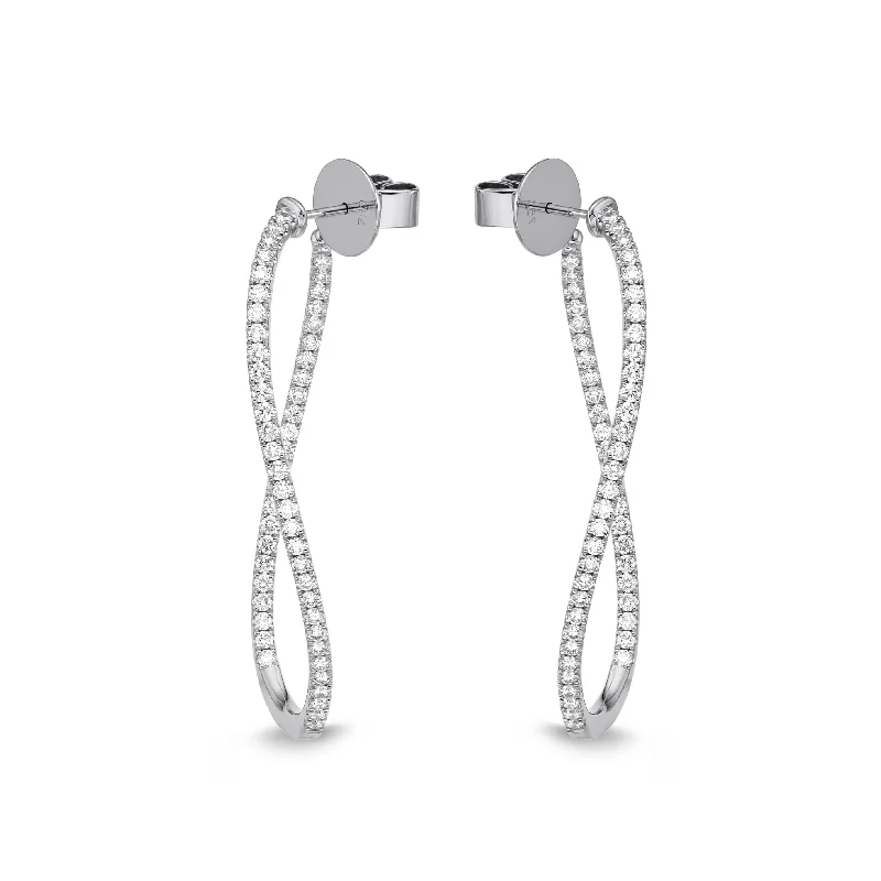 modern earrings for women-18K White Gold 1 1/2Ct Twist Diamond Hoop Earrings