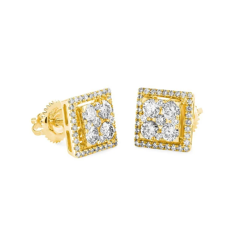 flower earrings for women-Box Pave Halo Earrings