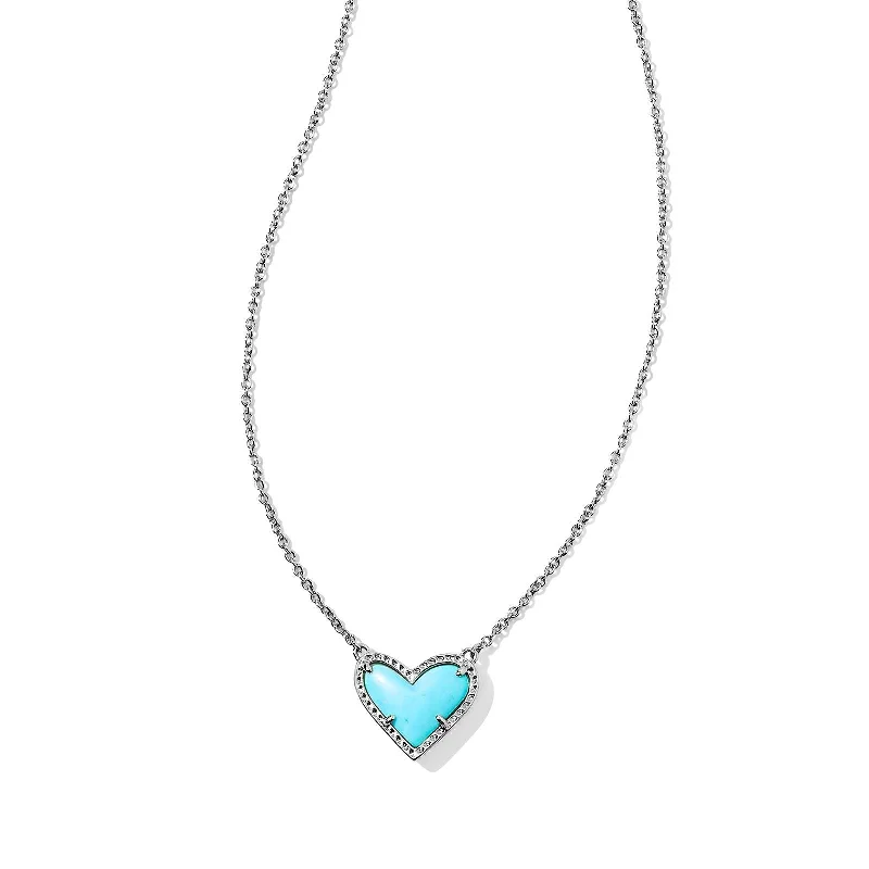 silver heart necklaces for women-Kendra Scott | Ari Heart Silver Pendant Necklace in Variegated Turquoise Magnesite